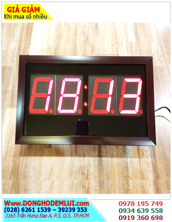 Đồng hồ LED TA2645, Đồng hồ Xem Giờ Treo tường LED TA2645 (26,5cmx45cm) chữ LED đỏ, hiển thị Giờ-Phút, viền nhựa giả GỖ (26cmx45cm) /BH 6 tháng
